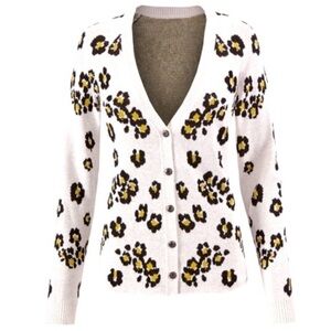 CAbi Cream Cardigan with Yellow and Black Floral Pattern